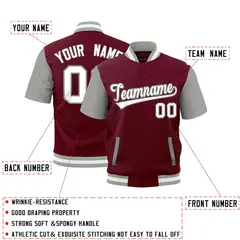 Crimson Gray White Short Sleeve Full-Snap Varsity Jacket 2