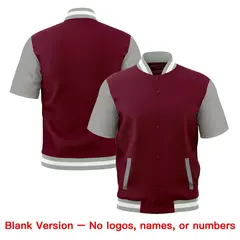 Crimson Gray White Short Sleeve Full-Snap Varsity Jacket 7