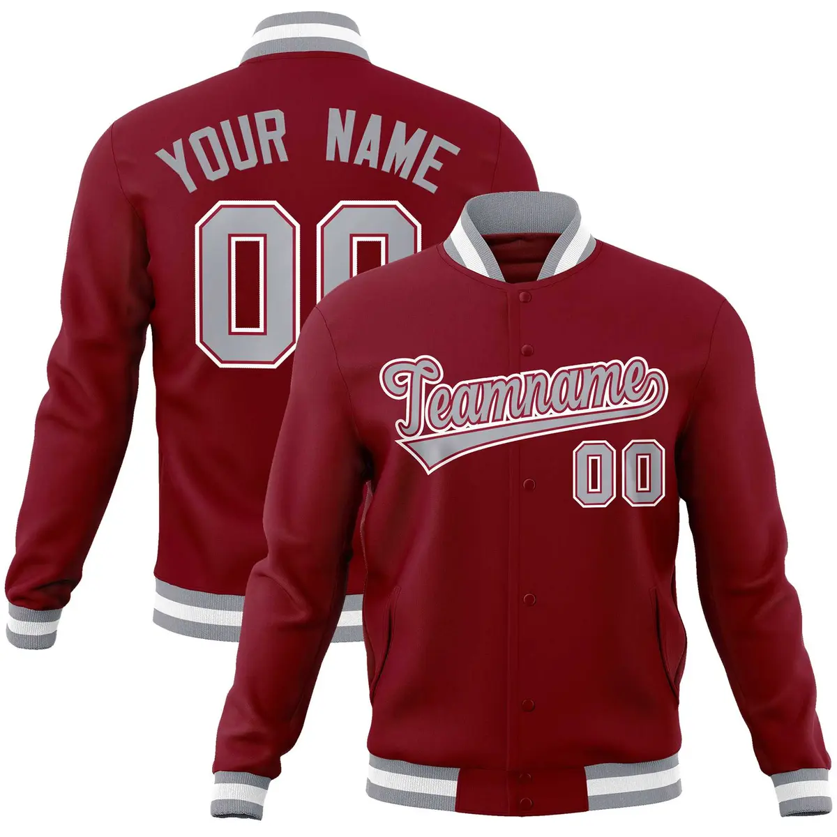Crimson Gray-White Varsity Full-Snap Letterman Jacket