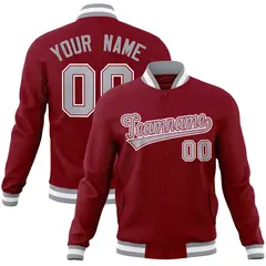 Crimson Gray-White Varsity Full-Snap Letterman Jacket