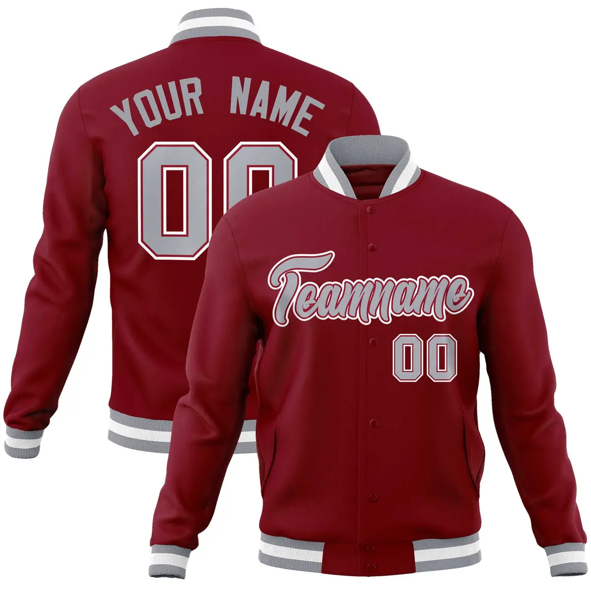 Crimson Gray-White Varsity Full-Snap Letterman Jacket