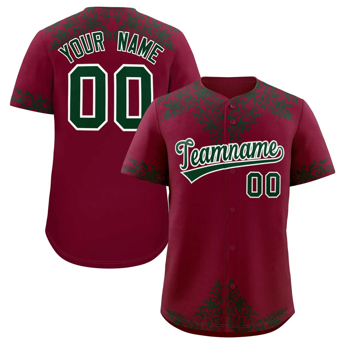 Crimson Green Baroque Style Baseball Jersey