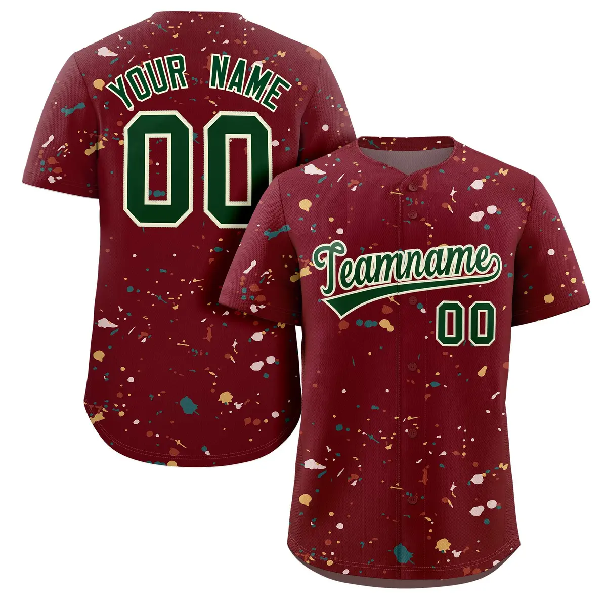 Crimson Green-Cream Splash Graffiti Striped Baseball Jersey