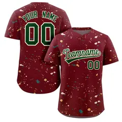 Crimson Green-Cream Splash Graffiti Striped Baseball Jersey