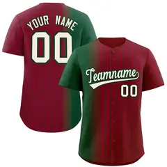 Crimson Green Gradient Pinstripe Baseball Jersey 1