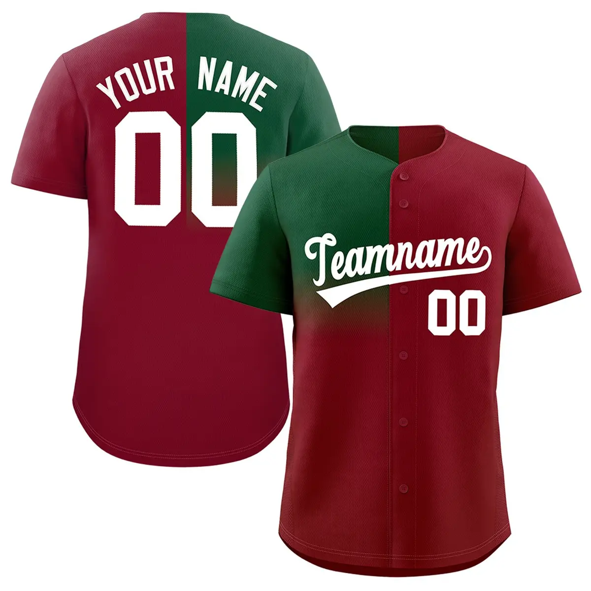 Crimson Green Half Gradient Authentic Baseball Jersey