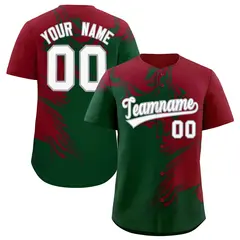 Crimson Green Ink Pattern Authentic Baseball Jersey 1
