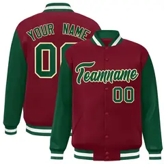Crimson Green-Khaki Raglan Varsity Full-Snap Letterman Jacket 1