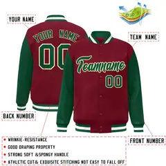 Crimson Green-Khaki Raglan Varsity Full-Snap Letterman Jacket 2