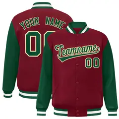 Crimson Green-Khaki Raglan Varsity Full-Snap Letterman Jacket