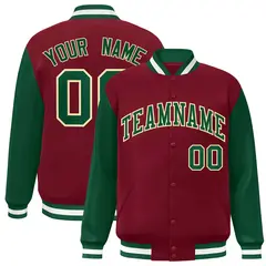 Crimson Green-Khaki Raglan Varsity Full-Snap Letterman Jacket 1
