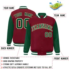 Crimson Green-Khaki Raglan Varsity Full-Snap Letterman Jacket 2