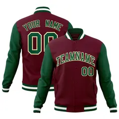 Crimson Green-Khaki Raglan Varsity Full-Snap Letterman Jacket 1