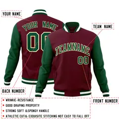 Crimson Green-Khaki Raglan Varsity Full-Snap Letterman Jacket 4