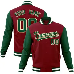 Crimson Green-Khaki Raglan Varsity Full-Snap Letterman Jacket 1