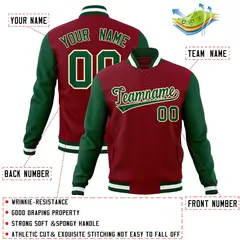 Crimson Green-Khaki Raglan Varsity Full-Snap Letterman Jacket 4