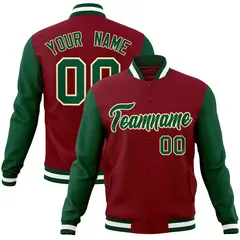 Crimson Green-Khaki Raglan Varsity Full-Snap Letterman Jacket 1