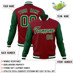 Crimson Green-Khaki Raglan Varsity Full-Snap Letterman Jacket 4