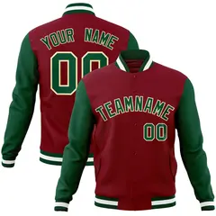 Crimson Green-Khaki Raglan Varsity Full-Snap Letterman Jacket 1