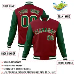 Crimson Green-Khaki Raglan Varsity Full-Snap Letterman Jacket 4