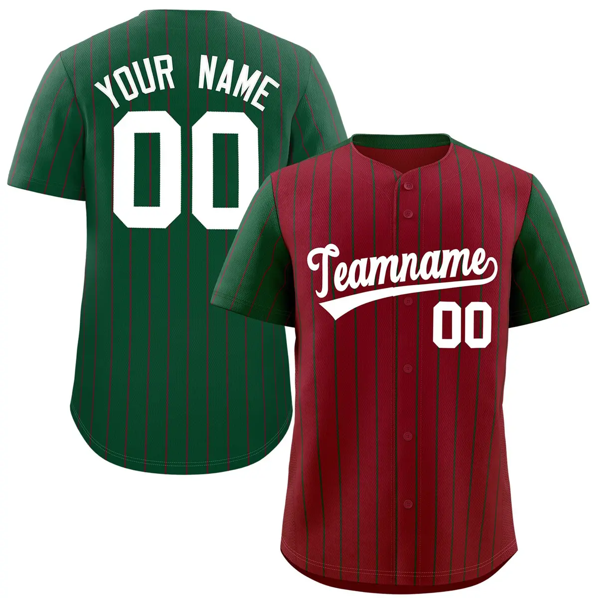 Crimson Green Pinstripe Raglan Sleeves Baseball Jersey