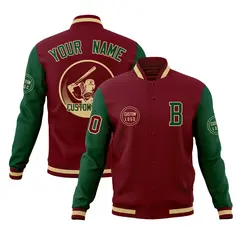 Crimson Green Raglan Full-Snap Varsity Letterman Jacket