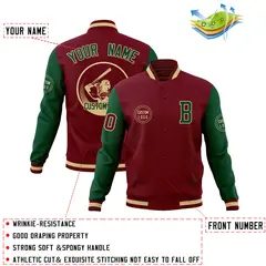 Crimson Green Raglan Full-Snap Varsity Letterman Jacket 4