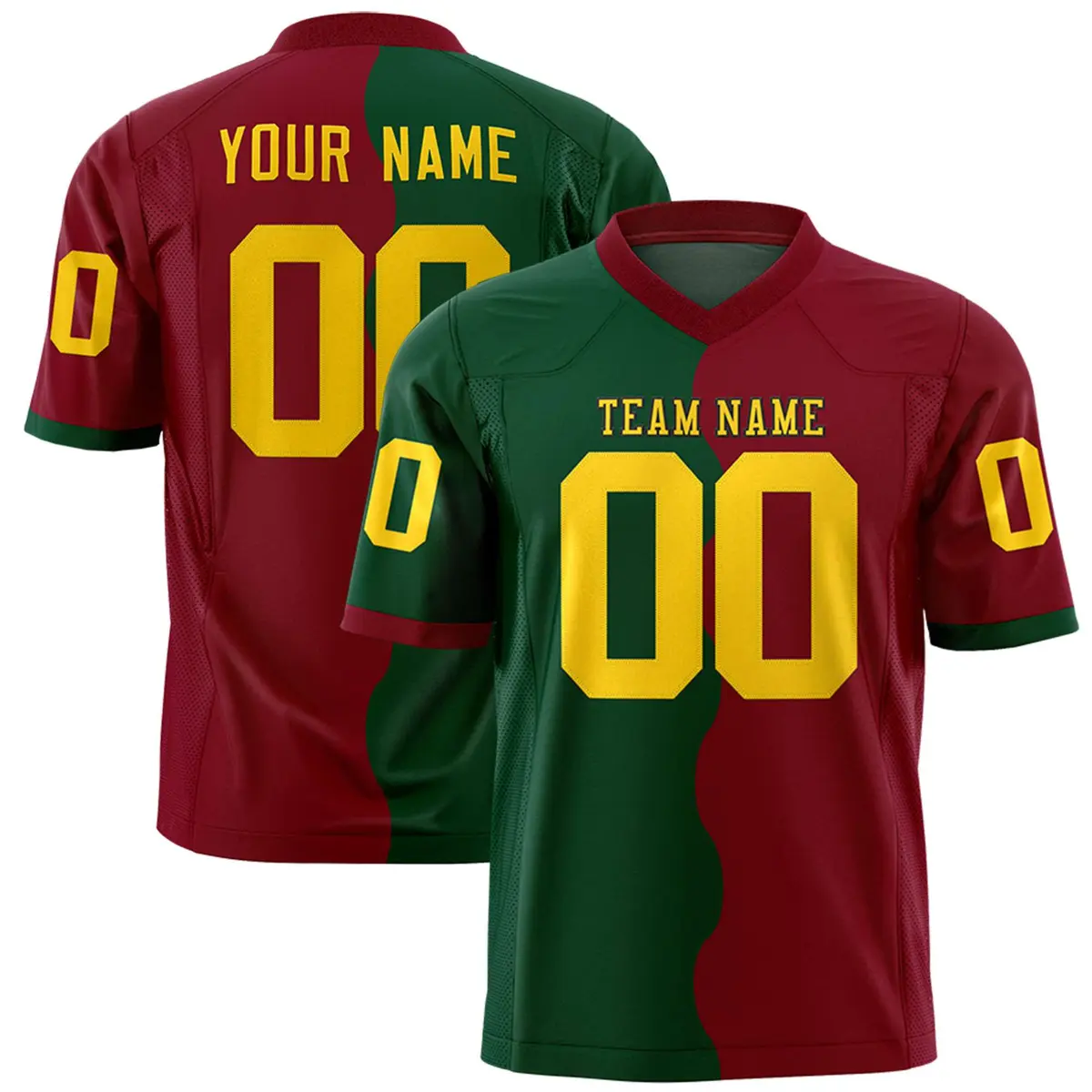 Crimson Green Split Fashion Mesh Authentic Football Jersey