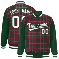Crimson Green-White Plaid Varsity Letterman Baseball Jacket 1