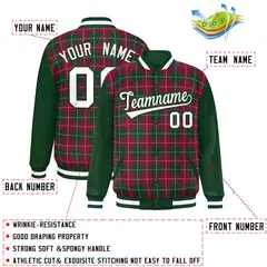 Crimson Green-White Plaid Varsity Letterman Baseball Jacket 2