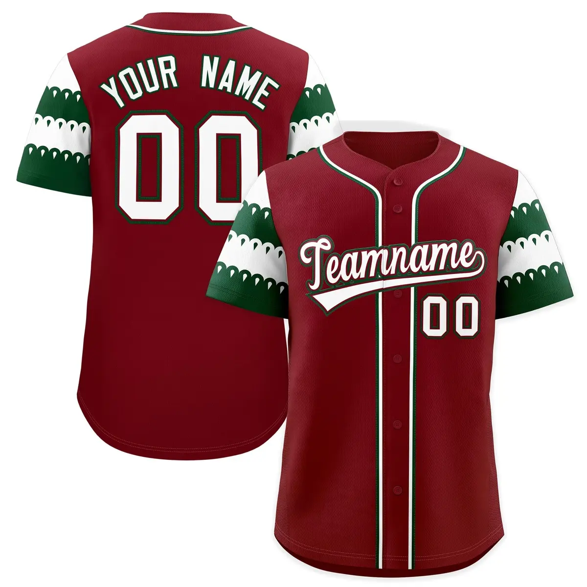 Crimson Green White Sleeve Flag Lace Baseball Jersey