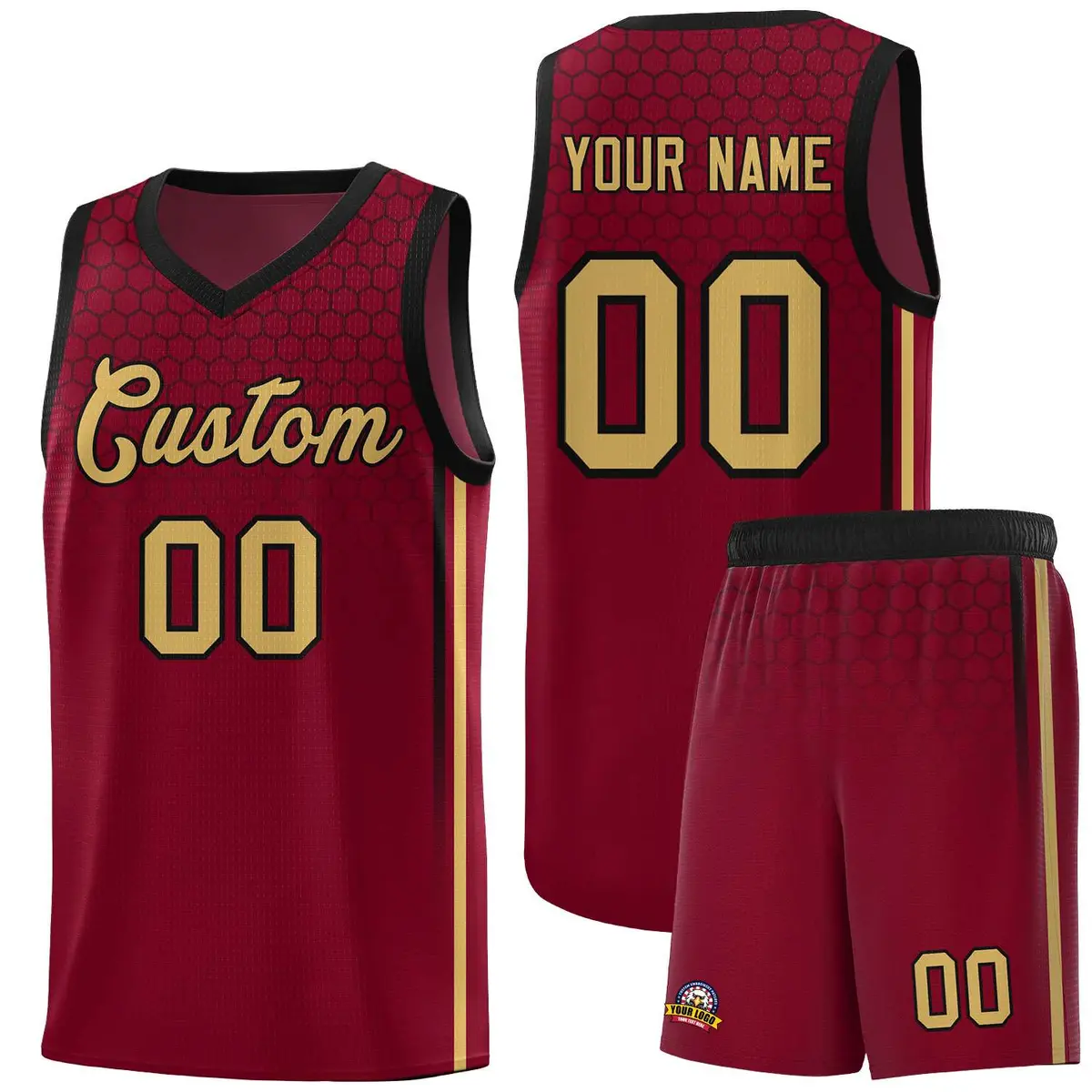 Crimson Honeycomb Pattern Basketball Uniform Jersey