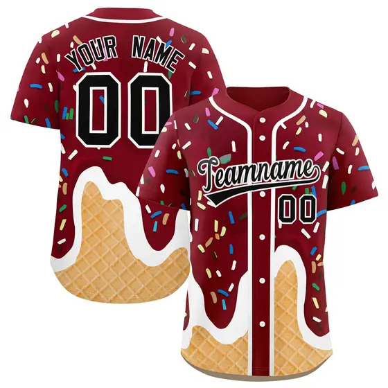 Crimson Ice Cream Cone Graffiti Fashion Baseball Jersey