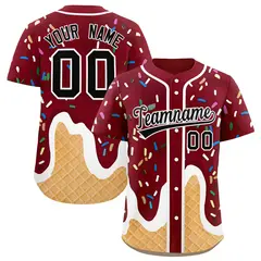 Crimson Ice Cream Cone Graffiti Fashion Baseball Jersey
