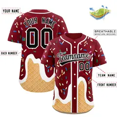 Crimson Ice Cream Cone Graffiti Fashion Baseball Jersey 2