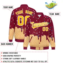 Crimson Ice Cream Cone Graffiti Full-Snap Varsity Letterman Jacket 2