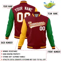 Crimson Kelly Green-Gold Full-Snap Raglan Letterman Jacket 4
