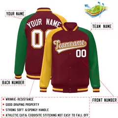 Crimson Kelly Green-Gold Varsity Raglan Letterman Bomber Jacket 2