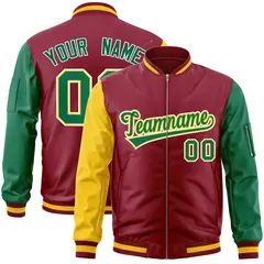 Crimson Kelly Green-Gold Varsity Raglan Letterman Bomber Jacket
