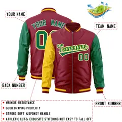 Crimson Kelly Green-Gold Varsity Raglan Letterman Bomber Jacket 2