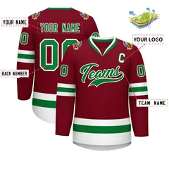 Crimson Kelly Green-White Classic Hockey Jersey 2