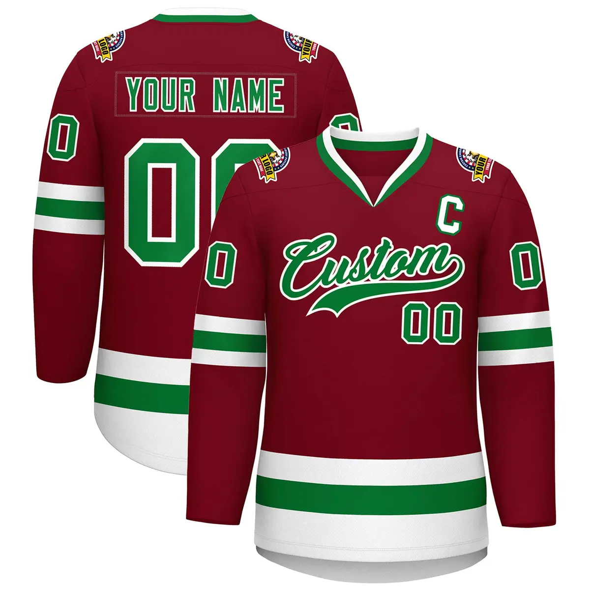 Crimson Kelly Green-White Classic Hockey Jersey