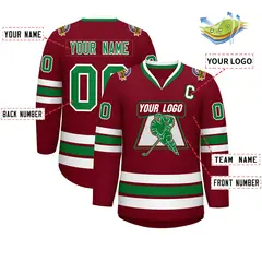 Crimson Kelly Green-White Classic Hockey Jersey 2