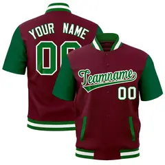 Crimson Kelly Green White Short Sleeve Full-Snap Varsity Jacket