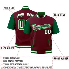 Crimson Kelly Green White Short Sleeve Full-Snap Varsity Jacket 2