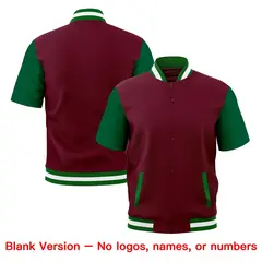 Crimson Kelly Green White Short Sleeve Full-Snap Varsity Jacket 7