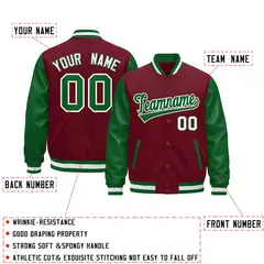 Crimson Kelly Green White Varsity Full-Snap Letterman Jacket 3
