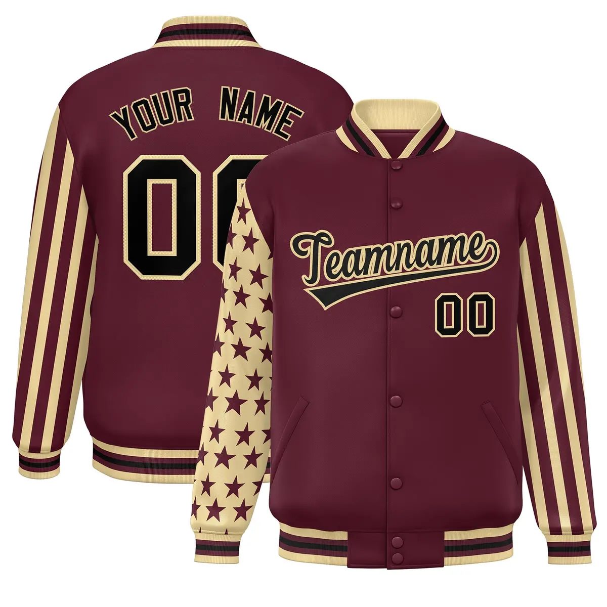 Crimson Khaki American Flag Varsity Raglan Letterman Jacket