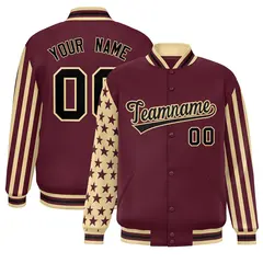 Crimson Khaki American Flag Varsity Raglan Letterman Jacket