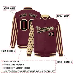 Crimson Khaki American Flag Varsity Raglan Letterman Jacket 2